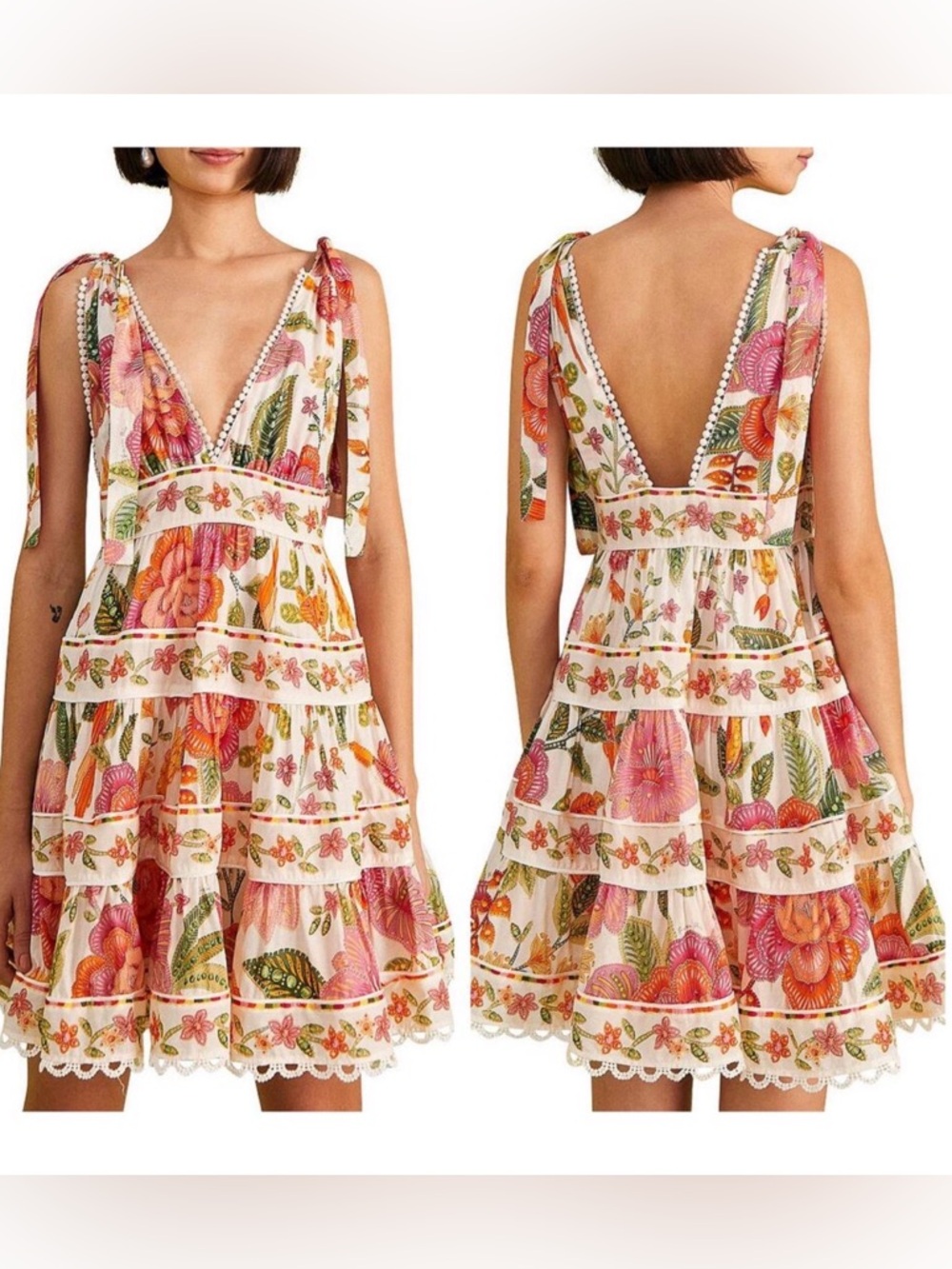 FARM Rio Macaw Bloom Tiered Mini Dress